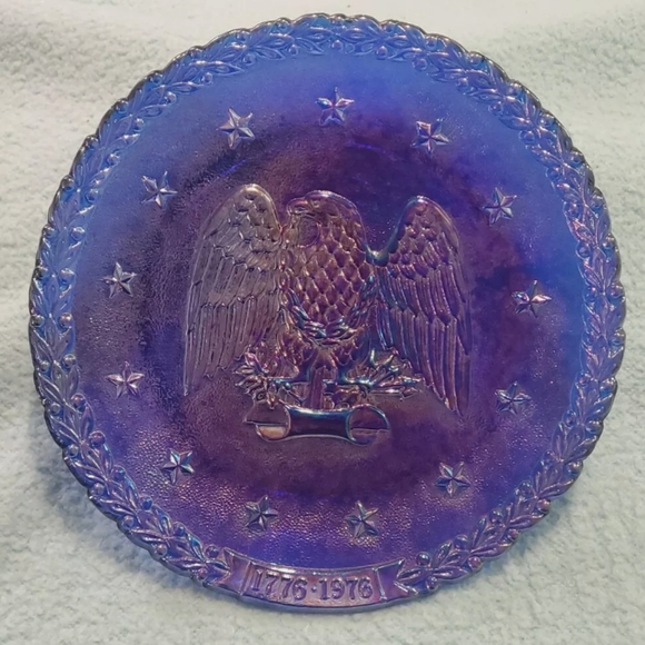 FENTON Eagle Plate Cobalt Blue Carnival Glass 1976